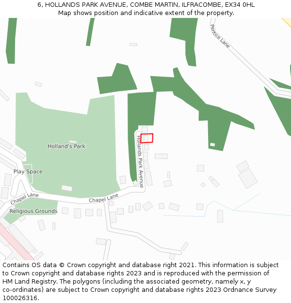 6, HOLLANDS PARK AVENUE, COMBE MARTIN, ILFRACOMBE, EX34 0HL: Location map and indicative extent of plot