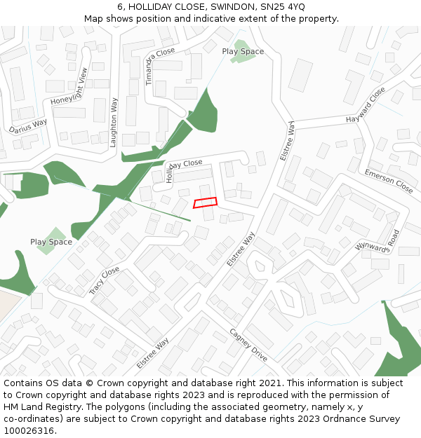 6, HOLLIDAY CLOSE, SWINDON, SN25 4YQ: Location map and indicative extent of plot