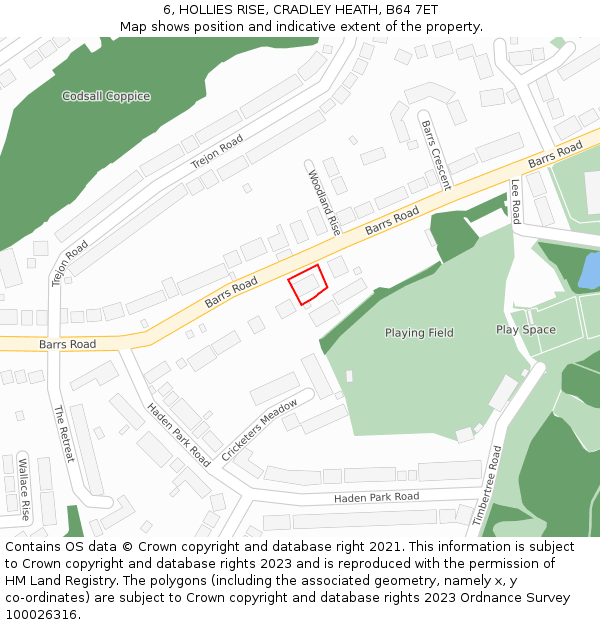 6, HOLLIES RISE, CRADLEY HEATH, B64 7ET: Location map and indicative extent of plot