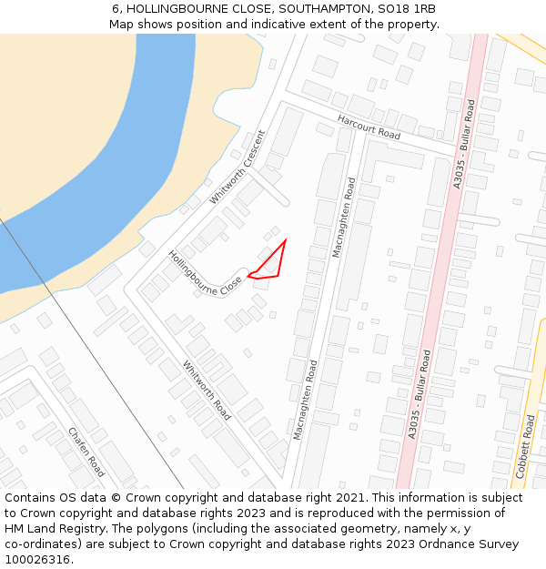 6, HOLLINGBOURNE CLOSE, SOUTHAMPTON, SO18 1RB: Location map and indicative extent of plot