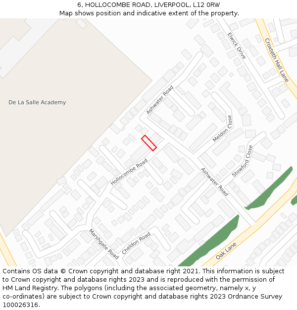 6, HOLLOCOMBE ROAD, LIVERPOOL, L12 0RW: Location map and indicative extent of plot