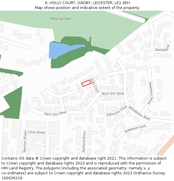 6, HOLLY COURT, OADBY, LEICESTER, LE2 4EH: Location map and indicative extent of plot