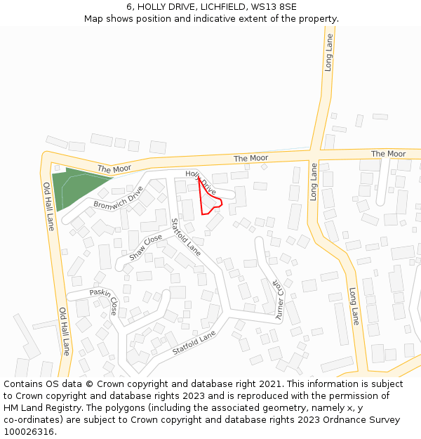 6, HOLLY DRIVE, LICHFIELD, WS13 8SE: Location map and indicative extent of plot