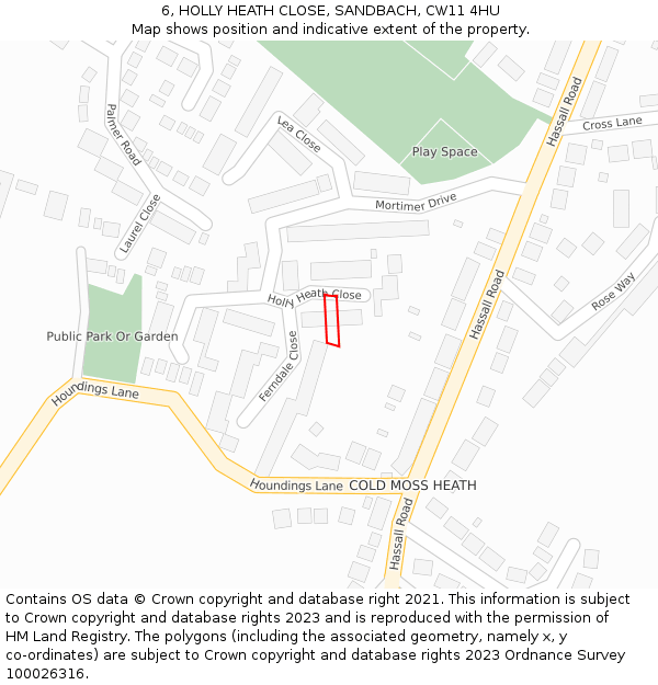 6, HOLLY HEATH CLOSE, SANDBACH, CW11 4HU: Location map and indicative extent of plot