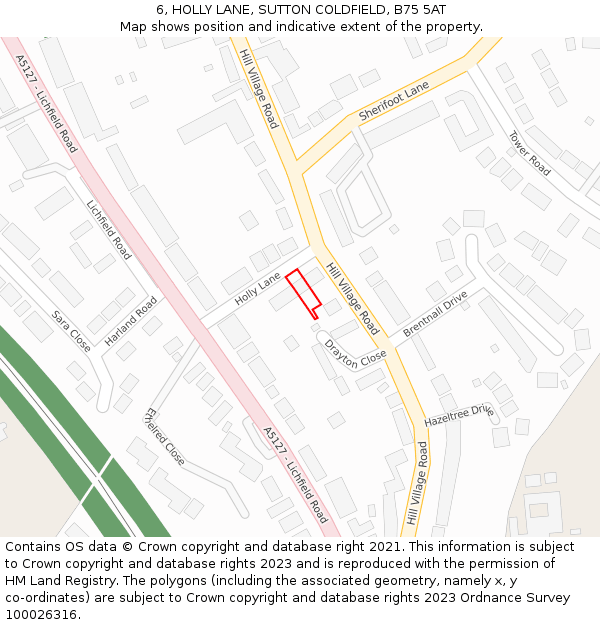 6, HOLLY LANE, SUTTON COLDFIELD, B75 5AT: Location map and indicative extent of plot