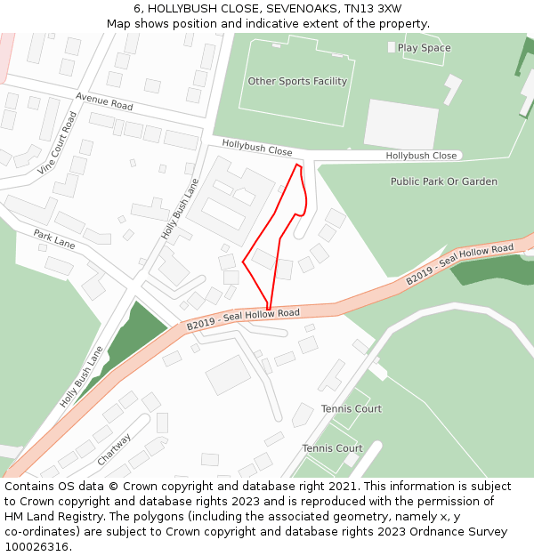 6, HOLLYBUSH CLOSE, SEVENOAKS, TN13 3XW: Location map and indicative extent of plot