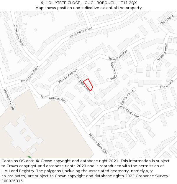 6, HOLLYTREE CLOSE, LOUGHBOROUGH, LE11 2QX: Location map and indicative extent of plot