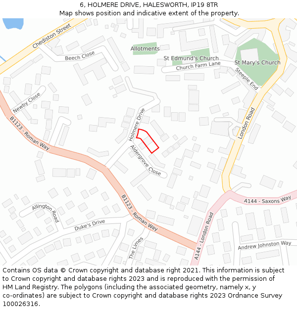 6, HOLMERE DRIVE, HALESWORTH, IP19 8TR: Location map and indicative extent of plot