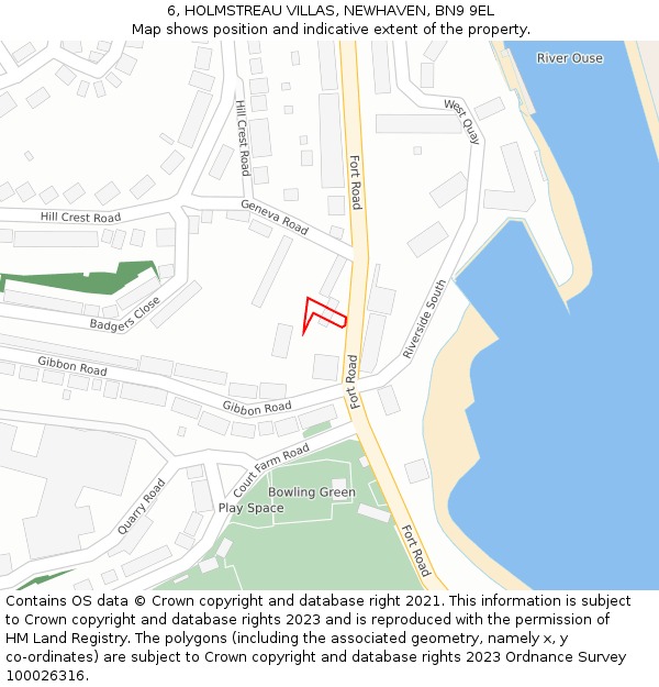 6, HOLMSTREAU VILLAS, NEWHAVEN, BN9 9EL: Location map and indicative extent of plot