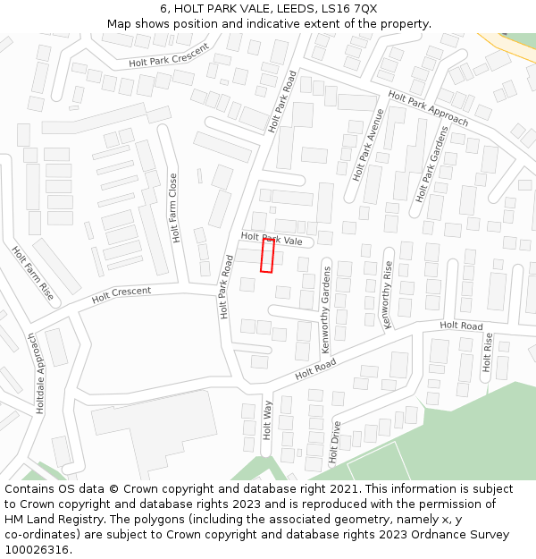 6, HOLT PARK VALE, LEEDS, LS16 7QX: Location map and indicative extent of plot