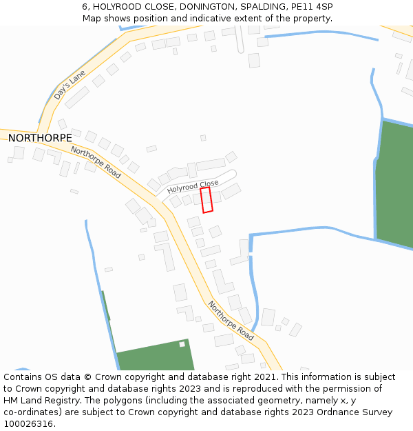 6, HOLYROOD CLOSE, DONINGTON, SPALDING, PE11 4SP: Location map and indicative extent of plot