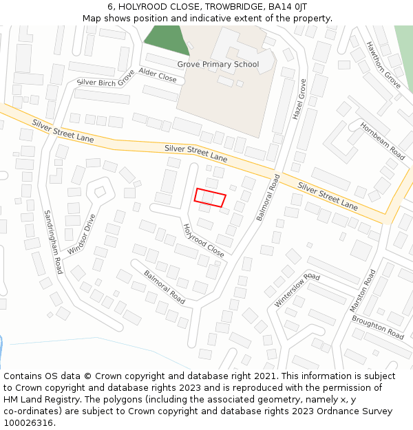 6, HOLYROOD CLOSE, TROWBRIDGE, BA14 0JT: Location map and indicative extent of plot
