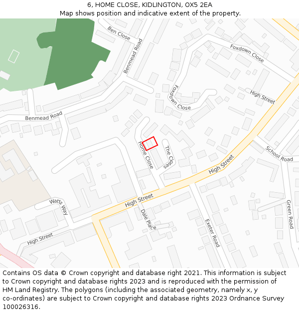 6, HOME CLOSE, KIDLINGTON, OX5 2EA: Location map and indicative extent of plot