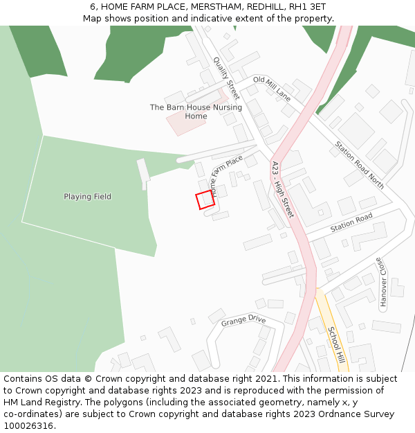 6, HOME FARM PLACE, MERSTHAM, REDHILL, RH1 3ET: Location map and indicative extent of plot