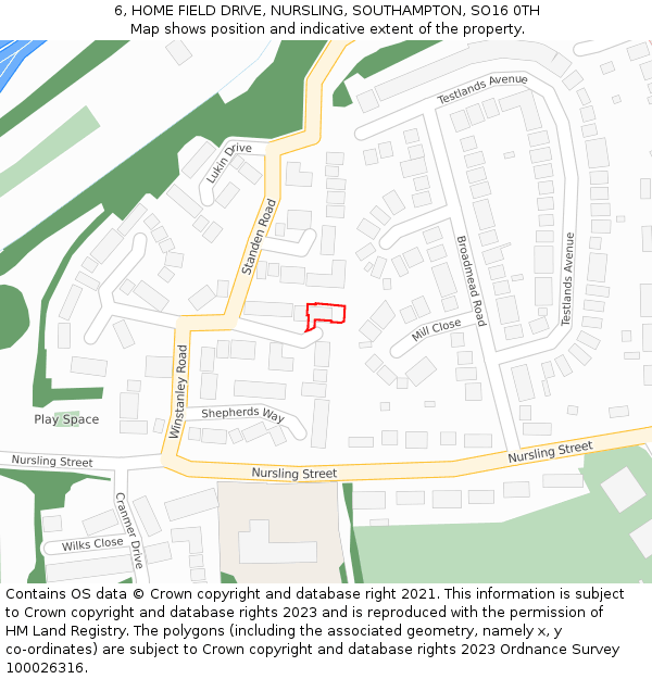 6, HOME FIELD DRIVE, NURSLING, SOUTHAMPTON, SO16 0TH: Location map and indicative extent of plot