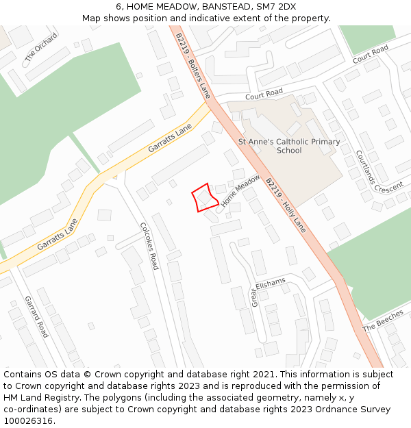 6, HOME MEADOW, BANSTEAD, SM7 2DX: Location map and indicative extent of plot