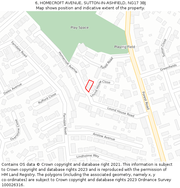 6, HOMECROFT AVENUE, SUTTON-IN-ASHFIELD, NG17 3BJ: Location map and indicative extent of plot