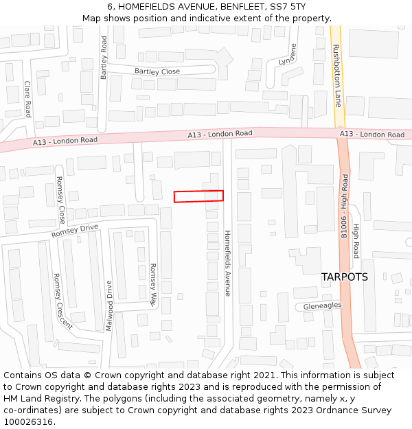 6, HOMEFIELDS AVENUE, BENFLEET, SS7 5TY: Location map and indicative extent of plot