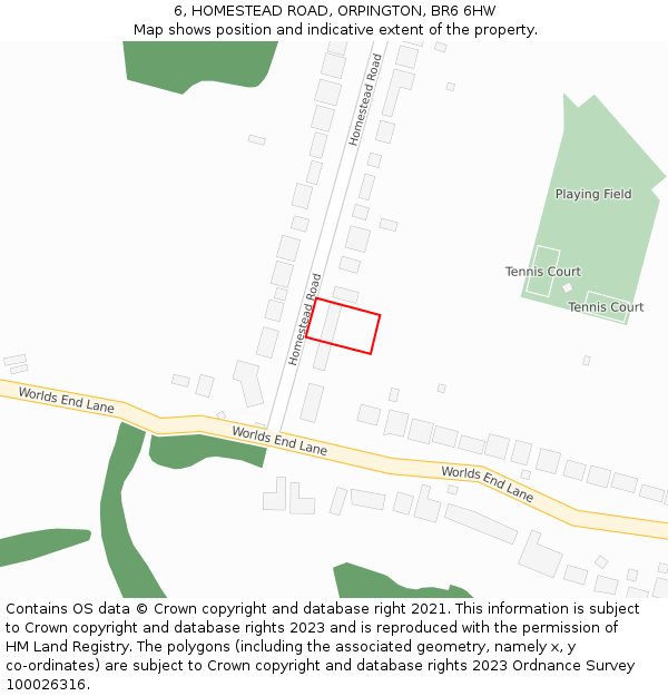 6, HOMESTEAD ROAD, ORPINGTON, BR6 6HW: Location map and indicative extent of plot