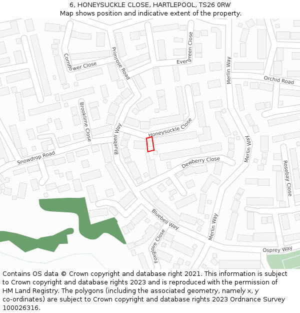 6, HONEYSUCKLE CLOSE, HARTLEPOOL, TS26 0RW: Location map and indicative extent of plot