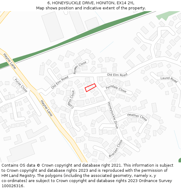 6, HONEYSUCKLE DRIVE, HONITON, EX14 2YL: Location map and indicative extent of plot