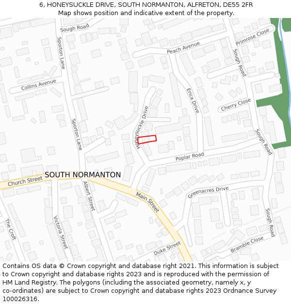 6, HONEYSUCKLE DRIVE, SOUTH NORMANTON, ALFRETON, DE55 2FR: Location map and indicative extent of plot