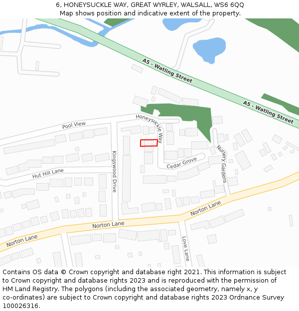 6, HONEYSUCKLE WAY, GREAT WYRLEY, WALSALL, WS6 6QQ: Location map and indicative extent of plot