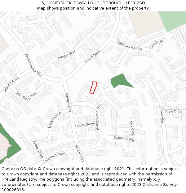 6, HONEYSUCKLE WAY, LOUGHBOROUGH, LE11 2SD: Location map and indicative extent of plot