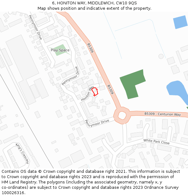 6, HONITON WAY, MIDDLEWICH, CW10 9QS: Location map and indicative extent of plot