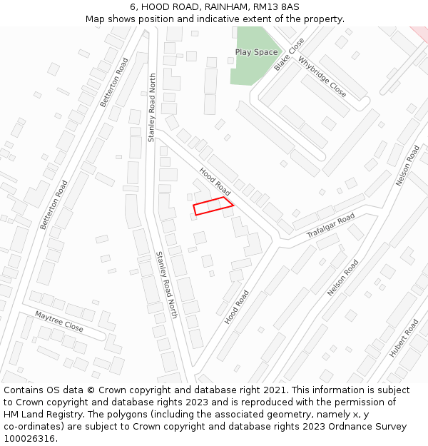 6, HOOD ROAD, RAINHAM, RM13 8AS: Location map and indicative extent of plot