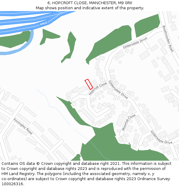 6, HOPCROFT CLOSE, MANCHESTER, M9 0RX: Location map and indicative extent of plot