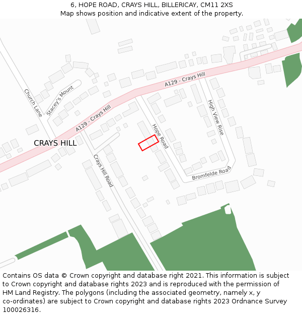6, HOPE ROAD, CRAYS HILL, BILLERICAY, CM11 2XS: Location map and indicative extent of plot