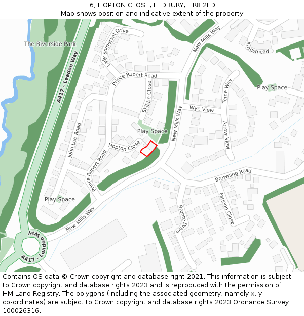 6, HOPTON CLOSE, LEDBURY, HR8 2FD: Location map and indicative extent of plot