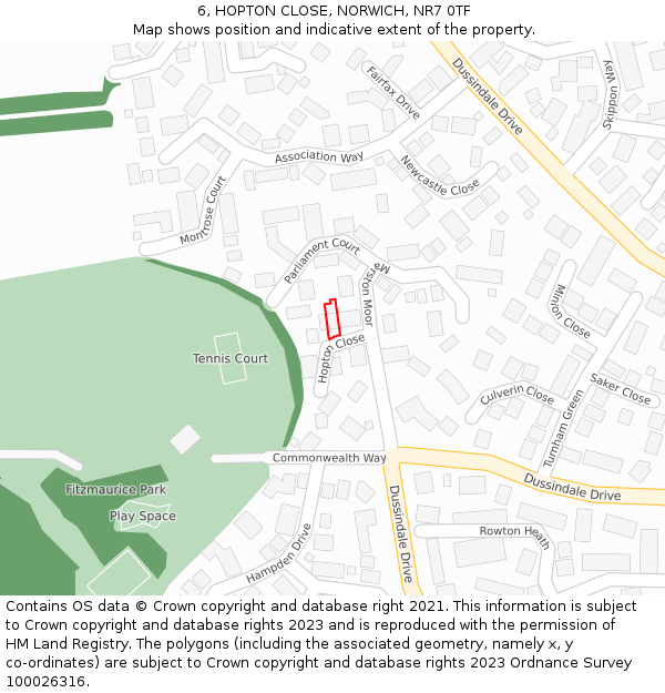 6, HOPTON CLOSE, NORWICH, NR7 0TF: Location map and indicative extent of plot