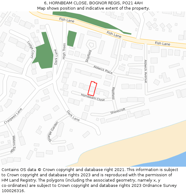 6, HORNBEAM CLOSE, BOGNOR REGIS, PO21 4AH: Location map and indicative extent of plot