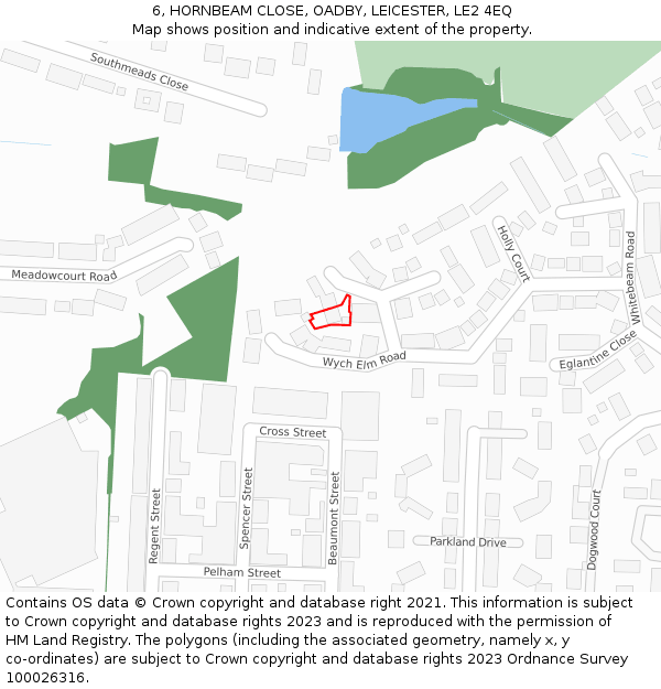 6, HORNBEAM CLOSE, OADBY, LEICESTER, LE2 4EQ: Location map and indicative extent of plot