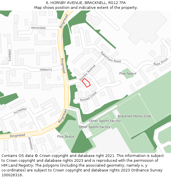 6, HORNBY AVENUE, BRACKNELL, RG12 7FA: Location map and indicative extent of plot