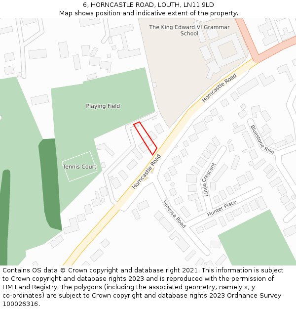 6, HORNCASTLE ROAD, LOUTH, LN11 9LD: Location map and indicative extent of plot