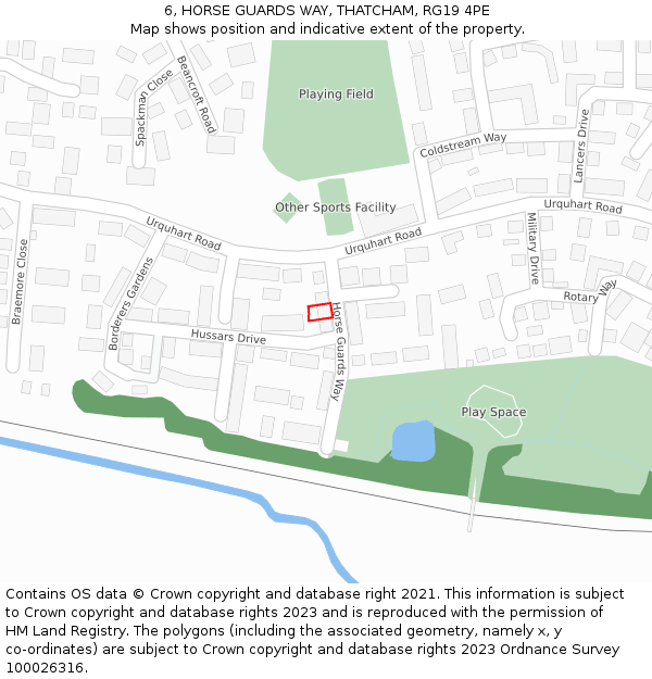 6, HORSE GUARDS WAY, THATCHAM, RG19 4PE: Location map and indicative extent of plot