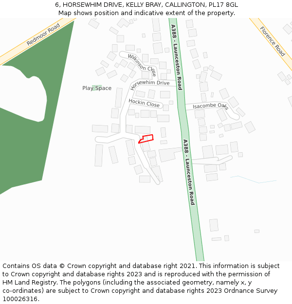 6, HORSEWHIM DRIVE, KELLY BRAY, CALLINGTON, PL17 8GL: Location map and indicative extent of plot