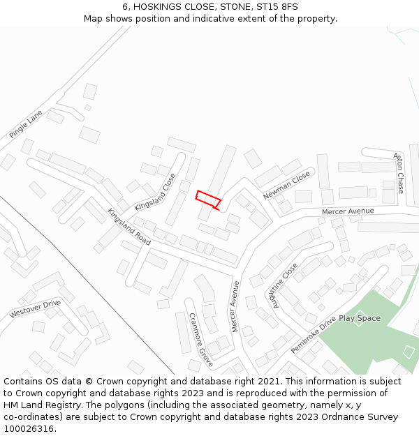 6, HOSKINGS CLOSE, STONE, ST15 8FS: Location map and indicative extent of plot