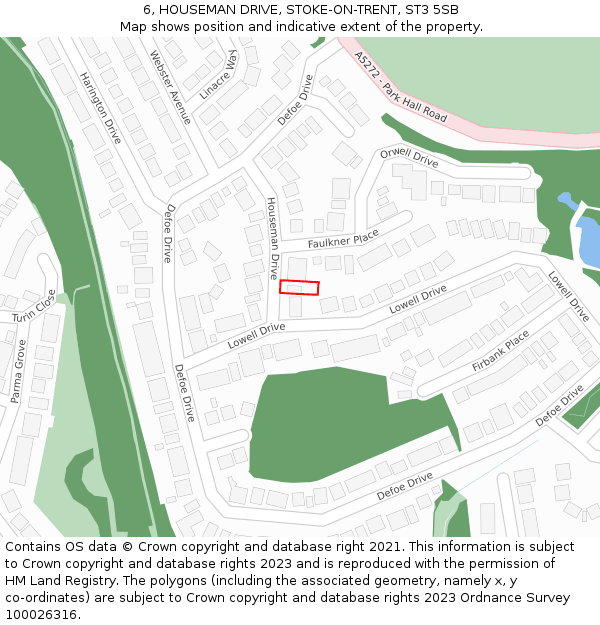 6, HOUSEMAN DRIVE, STOKE-ON-TRENT, ST3 5SB: Location map and indicative extent of plot