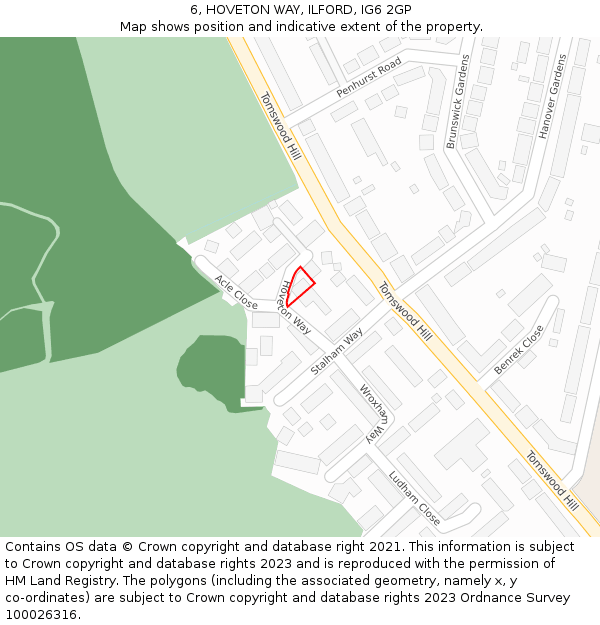 6, HOVETON WAY, ILFORD, IG6 2GP: Location map and indicative extent of plot