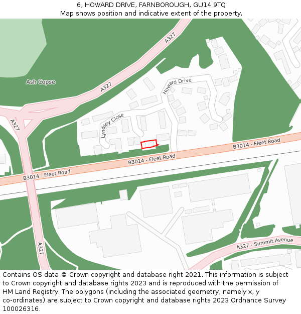 6, HOWARD DRIVE, FARNBOROUGH, GU14 9TQ: Location map and indicative extent of plot