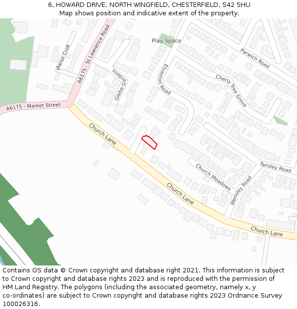 6, HOWARD DRIVE, NORTH WINGFIELD, CHESTERFIELD, S42 5HU: Location map and indicative extent of plot