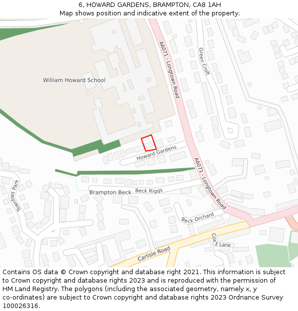 6, HOWARD GARDENS, BRAMPTON, CA8 1AH: Location map and indicative extent of plot