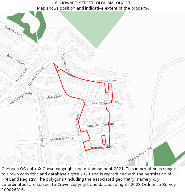 6, HOWARD STREET, OLDHAM, OL4 2JT: Location map and indicative extent of plot