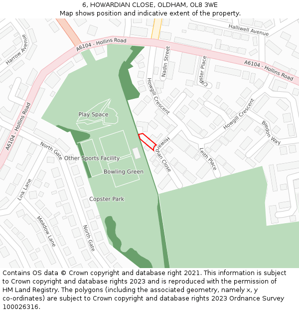 6, HOWARDIAN CLOSE, OLDHAM, OL8 3WE: Location map and indicative extent of plot