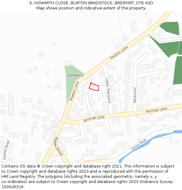 6, HOWARTH CLOSE, BURTON BRADSTOCK, BRIDPORT, DT6 4SD: Location map and indicative extent of plot