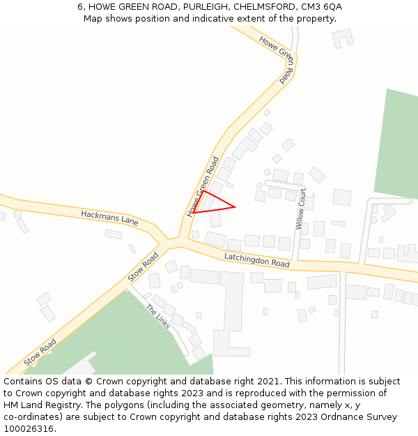 6, HOWE GREEN ROAD, PURLEIGH, CHELMSFORD, CM3 6QA: Location map and indicative extent of plot